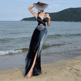 DAIIIBABYYY  -  Summer Casual Holiday Dress Women Beatutiful Halter Bandage Dress Fairy Tie-dye Backless Cut-out Seaside Beach Vestidos Sexy