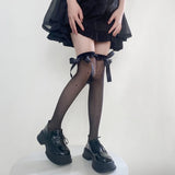 DAIIIBABYYY  -  Lolita Women Stockings Japanese White Ribbon Bow Tie Lace Sock Sweet Girl Bow Stocking Y2K Over Knee Socks High thighs stockings