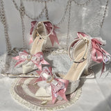 Daiiibabyyy  Pink Heeled Sandals Lolita Heels Shoe and Bag Set Luxury Woman High Heels Party Shoes Woman Bow Weddings Bridal Shoes Y2K Heels