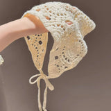 Daiiibabyyy  Knitted Hollow Out Triangle Hair Scarf Headband Women Girls Knitted Flower Headbands Summer Travel Literary Photo Headwear