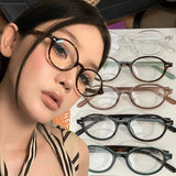 DAIIIBABYYY  -  Vintage Small Oval Glasses Girls Y2K Style Red Green Frame Glass Eyewear Decorative Outdoor Fashion Anti-blue Eyeglasses Gifts