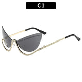 Daiiibabyyy  Retro Large Frame Diamond Inlaid Butterfly Shaped Cat Eye Sunglasses with Women's High-end Decoration Hip-hop Sunglasses