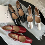 Daiiibabyyy 2024 Spring New Women Mary Jane Shoes Fashion Round Toe Shallow Slip On Ladies Flat Shoes Soft Sole Outdoor Dress Ballerina