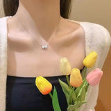 Daiiibabyyy  Blue Square Sugar Necklace Fresh Simple Zircon Tassel Design Exquisite Trend Pendant Necklace Women's Popular Jewelry Gift