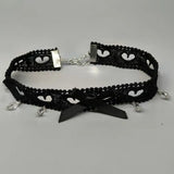 Daiiibabyyy  Fashionable Dark Black Lace Hollow Choker Necklaces for Women Hot Girls Charming Bow Knot Collarbone Necklaces Jewelry Wholesale