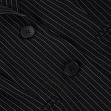 Daiiibabyyy  Sexy Deep V Neck Striped Shirt Women Black Two Button Cardigan Waist Cinched Summer Short Top Fashionable Casual Commuting Basic