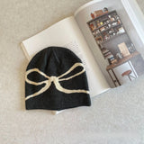 Daiiibabyyy  New Korean Fashion Y2k Bow Knitted Skullies Hat Soft Knitted Cap Bow Women Men Couple Beanie Caps Woolen Keep Warm Hats