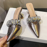 Daiiibabyyy  Metal Buckle Pointed Toe High Heels Slippers Women Summer New Fashion Slides Female Elegant Sandals for Women Zapatos De Mujer