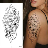 DAIIIBABYYY  -  Black Flower Women Sexy Tattoo Sticker Women Dot Rose Peony Body Chest Art Temporary Tattoos Water Transfer Fake Tattoo Stickers
