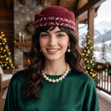 Daiiibabyyy  French Style Fair Isle Pattern Pillbox Hat Jacquard Elegant Fedora Hat Teardrop Fedoras Medicine Box Hat Masquerade Party
