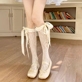 DAIIIBABYYY  -  Japanese Kawai Lolita Long Ribbon Rose Bowknot Fishnet Stockings Retro Sweet Cosplay Accessories Calf Lace Long Socks Cute Girls