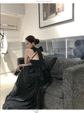Daiiibabyyy  French Fashion Luxury Halter Neck Evening Gown Women Sexy Backless Sleeveless Slim-Fit Long Party Dress High-street Casual Robe
