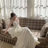 DAIIIBABYYY  -  White Slip Dress Ladies Temperament Patchwork Lace Two-piece Suit Spring Summer 2025 New Elegant Princess Dress Simplicity Suit