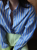 DAIIIBABYYY  -  Spring and Autumn New Striped Long-sleeved Shirt and Korean Version of Loose Slim Mid-length Shirt Fashion Casual Shirt