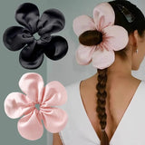 DAIIIBABYYY  -  New Summer Hair Accessories For Sweet Girls Large Size Solid Color Satin Flower High Elastic Head Rope Hair Scrunchies
