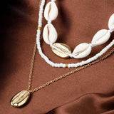 Daiiibabyyy Three Layer Beach Seashell Choker Necklaces Bohemian Natural Shell Necklace Short Collar For Women Rope Chain Choker Accessories
