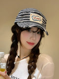 DAIIIBABYYY  -  Japanese Niche Striped Patch Design Baseball Cap for Men and Women Spring and Autumn Five-panel Short Brim Flat Edge Sports Hat