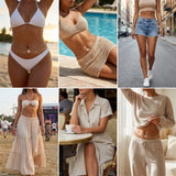 Daiiibabyyy  Aesthetic Shiny Rhinestone Shell Multilayer Belly Chain for Women Simple Tassel Double Layer Waist Chain Summer Beach Jewelry