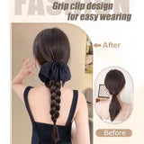 Daiiibabyyy  Polka Dot Bow Twist Braid Synthetic Ponytail Wig For Daily Wear Elegent Low-tie Synthetic Claw Clip Braided Ponytail Hairpiece