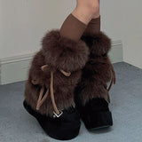 Daiiibabyyy  Punk Bow Tie Faux Rabbit Fur Leg Warmers Winter Warm Thickened Plush Leggings Socks Cold Protective Y2kBoot Cover  Socks
