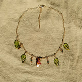 Daiiibabyyy  Glass Leaf Mushroom Bead Necklace Retro Rustic Forest Style Earring Multiple Splicing Design Collarbone Chain Y2K Jewlery Set