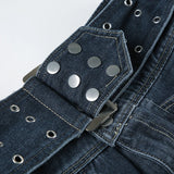 DAIIIBABYYY  -  Basic A-Line Denim Skirts With Belt Casual Slim Pockets High Waist Maxi Skirts Women 2025 Spring Autumn Streetwear Lady
