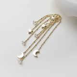 Daiiibabyyy  2PCS Dainty Star Moon Tassels Charms Earrings for Jewelry Making Findings DIY Hand Made Brass 14k Gold Plated 6.4*12mm