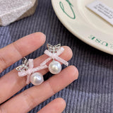 DAIIIBABYYY  -  Exquisite Korean Version Sweet Cool Ballet Ribbon Bow Earring Stud for Women Ins Fashion Spicy Girl Trendy Aesthetic Accessories