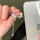 Daiiibabyyy  Asymmetric White Moonstone Earrings for Women Rhinestone Tassel Chain Y2K Jewelry Party Simple Star Moon Chinese Jewelry Gifts