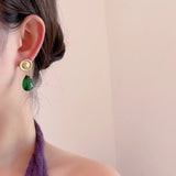 Daiiibabyyy  INS Fashion Red Green Color Natural Stone Water Drop Smile Sunflower Dangle Earrings for Women Statement Casual Jewelry