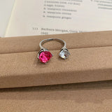 Daiiibabyyy  New Korean Copper Set Zircon Open Ring for Women Exquisite Colorful Rhinestone Adjustable Ring Engagement Dating Jewelry