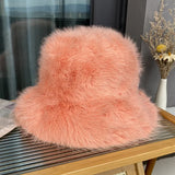Daiiibabyyy  Oversize Faux Fur Bucket Hat Winter Luxury Warm Fluffy Fisherman Hat Women Fashion Party Caps Female Furry Thickened Basin Hat