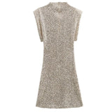 Daiiibabyyy  Elegant O-neck Slim Sequins Shinny Dress Women Sexy Short Sleeve Bag Hip Club Dress Winter Fashion Solid Short Party Dresses