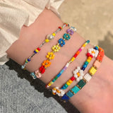 DAIIIBABYYY  -  New Fashion Summer Colorful Dopamine Flower Pearl Beaded Bracelet for Women Sweet Vacation Party Jewelry Friendship Gifts