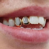 Daiiibabyyy  Stainless Steel Double Hollow Teeth Cap for Women Men Punk Hip Hop Gold Color Geometric Smooth Star Dental Grillz Couple Jewelry