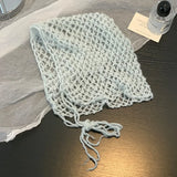 DAIIIBABYYY  -  Japanese Simple Solid Color Hand-woven Hollow Fringed Hat Women Spring and Summer Thin Knitted Breathable Versatile Pullover Cap
