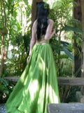 Daiiibabyyy  French Style Holiday Backless Beach Green Dress Women Summer Sleeveless Strap Bandage Long Dress Fashion  Evening Party Dresses
