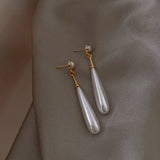 Daiiibabyyy  French Elegant Temperament Imitation Pearl Drop Shaped Long Earrings Party Premium Accessories for Womens Fashion Luxury Jewelry
