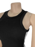 Daiiibabyyy  Stripe Slimming Sexy Chic Mini Dresses for Women Round Neck Sleeveless High Waist Temperament Dress Female Fashion Style