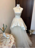 Daiiibabyyy  Simple Strapless Wedding Dresses Korea Satin Tulle Photo Shoot Ball Gowns Tiered Princess Floor-Length Bridal Gown Customized