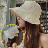 Daiiibabyyy Women Summer Sunhat Cotton Ponytail Bucket Hat Outdoor Beach Adjustable Sun Visor Hats Solid Color Foldable  Fisherman Cap