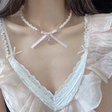 DAIIIBABYYY  -  Bow Love Cross Imitation Pearl Pendant Necklace for Women French Romantic Sweet Lolita Clavicle Chain Harajuku Y2K Jewelry Gifts