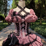 DAIIIBABYYY  -  Korea Three-stage Lolita Dress Goth Puff Sleeve Y2k Bandage Lace Trim Party Gothic Mini Dresses Ruffles Woman's Dress Vestidos