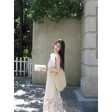 DAIIIBABYYY  -  Long Dress Lace Hollow Out Halter Off Shoulder Dresses Vintage French Style Hot Girls Sleeveless Skirts Sexy Female Clothing