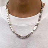 DAIIIBABYYY  -  Hip Hop Asymmetric Curb Cuban Link Chain Necklace For Men Classic Imitation Pearl Beaded Collar High Quality Neo-gothic Jewelry