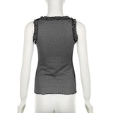 DAIIIBABYYY  -  Women's New Summer Pullovers Square Collar Bow Plaid Spliced Floral Fashion Sweet Fresh Slim Sleeveless Vests Comfortable Tops