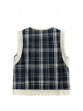 DAIIIBABYYY  -  Women's French Plaid Lace Edges O-neck Sleeveless Vests Summer Niche Loose Short Slim Single-breasted Tank Tops Female Clothing