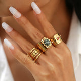 Daiiibabyyy  3Pcs Colorful Zircon Crystal Wide Rings Set for Men Women Vintage Metal Elegant Inlaid Rhinestone Finger Rings Jewelry Gifts