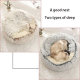 DAIIIBABYYY  -  Soft Plush Pet Bed with Cover Round Cat Bed Pet Mattress Warm Cat Dog 2 in 1 Sleeping Nest Cave for Small Dogs