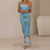 Daiiibabyyy  Pattern printed women's temperament slim fit dress casual vacation elegant off shoulder fashion party long dress